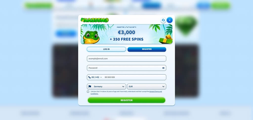 Kazeeno login screen